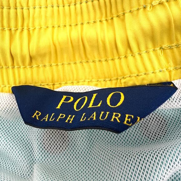 POLO Ralph Lauren Mens Swim Trunks Aqua Yellow Drawstring Mesh Lined Size S - Picture 4 of 10